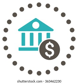 Dollar Bank vector icon. Style is bicolor flat circled symbol, grey and cyan colors, rounded angles, white background.