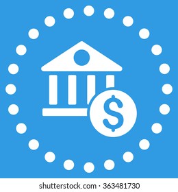 Dollar Bank vector icon. Style is flat circled symbol, white color, rounded angles, blue background.