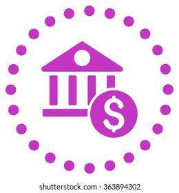 Dollar Bank vector icon. Style is flat circled symbol, violet color, rounded angles, white background.