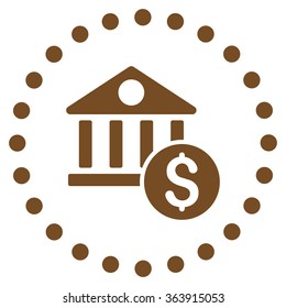 Dollar Bank vector icon. Style is flat circled symbol, brown color, rounded angles, white background.