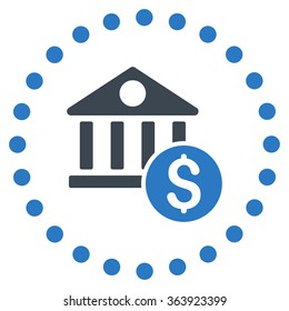 Dollar Bank vector icon. Style is bicolor flat circled symbol, smooth blue colors, rounded angles, white background.