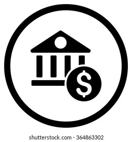 Dollar Bank vector icon. Style is flat circled symbol, black color, rounded angles, white background.