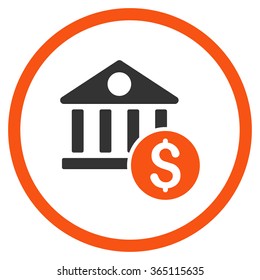 Dollar Bank vector icon. Style is bicolor flat circled symbol, orange and gray colors, rounded angles, white background.