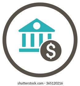 Dollar Bank vector icon. Style is bicolor flat circled symbol, grey and cyan colors, rounded angles, white background.