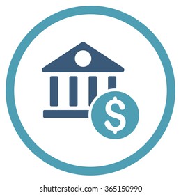 Dollar Bank vector icon. Style is bicolor flat circled symbol, cyan and blue colors, rounded angles, white background.