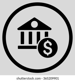 Dollar Bank vector icon. Style is flat circled symbol, black color, rounded angles, light gray background.