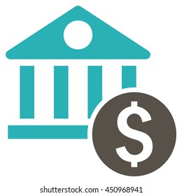Dollar Bank vector icon. Style is bicolor flat symbol, grey and cyan colors, white background.