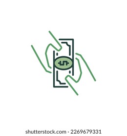 Dollar Bankkote in Hands vector Bribe concept colored icon or symbol
