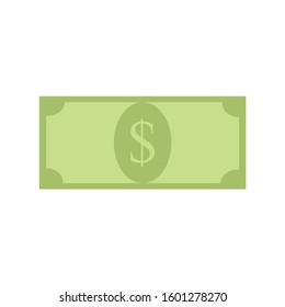 Dollar banknote cartoon isolated. Vector cash green dollar template, paper currency illustration