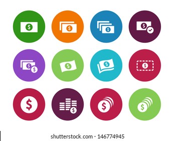 Dollar Banknote circle icons on white background. Vector illustration.