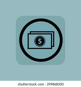 Dollar banknote in circle, in square, on pale blue background