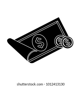 dollar banknote with coins flat icon