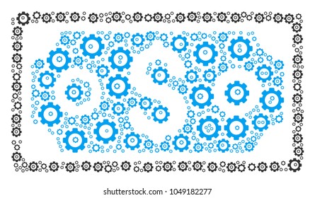 Dollar Banknote collage of vector gears. Vector gear wheel objects are grouped into dollar banknote shape.