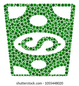 Dollar Banknote composition of round dots in different sizes and color tones. Dots are grouped into dollar banknote vector illustration. Vector illustration.