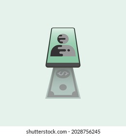 Dollar banknote credited to online personal account . Digital mobile wallet. Vector illustration outline flat design style. - Shutterstock ID 2028756245