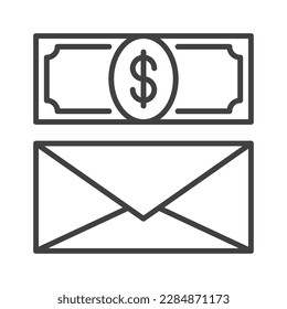 Dollar Banknote and Envelope vector Corruption concept thin line icon or symbol