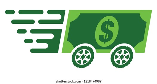 Dollar banknote express icon with fast speed effect. Vector illustration designed for modern abstraction with symbols of speed, rush, progress, energy.