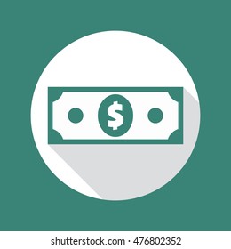 Dollar banknote flat icon in the circle shape. USA currency note symbol. American dollars vector pictogram. Greenback stylized eps8 illustration.