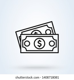 dollar banknote flat style. Line art Vector illustration icon isolated on white background.