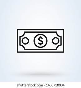 dollar banknote flat style. Line art Vector illustration icon isolated on white background.