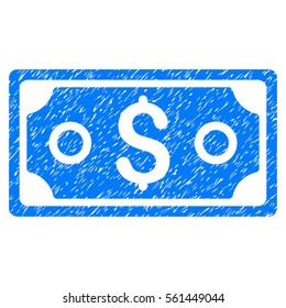 Dollar Banknote grainy textured icon for overlay watermark stamps. Flat symbol with dust texture. Dotted vector blue ink rubber seal stamp with grunge design on a white background.