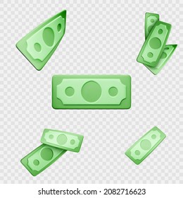 Dollar banknote. Green paper bill. Fly cartoon money isolated on white background. Vector illustration - Shutterstock ID 2082716623