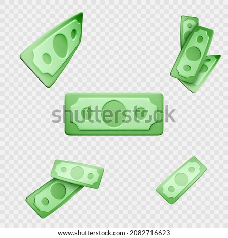 Dollar banknote. Green paper bill. Fly cartoon money isolated on white background. Vector illustration