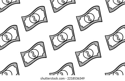 dollar banknote hand drawn background on white background