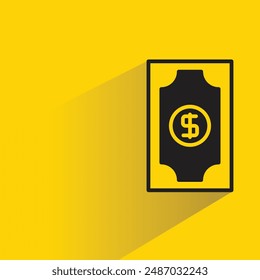dollar banknote icon with shadow on yellow background