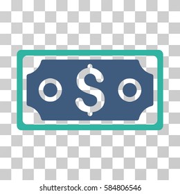 Dollar Banknote icon. Vector illustration style is flat iconic bicolor symbol, cobalt and cyan colors, transparent background. Designed for web and software interfaces.