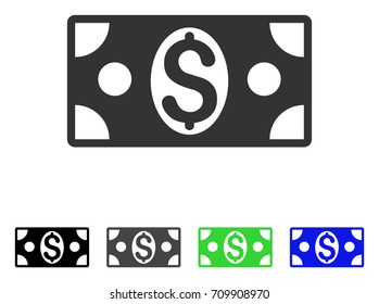 Dollar Banknote icon. Vector illustration style is a flat iconic dollar banknote symbol with black, grey, green, blue color versions. Designed for web and software interfaces.