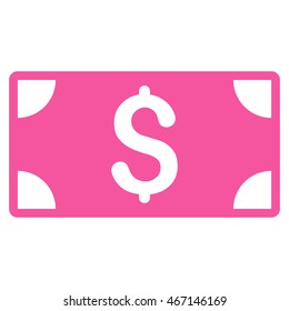 Dollar Banknote icon. Vector style is flat iconic symbol with rounded angles, pink color, white background.