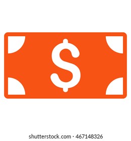 Dollar Banknote icon. Vector style is flat iconic symbol with rounded angles, orange color, white background.