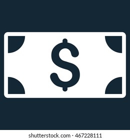 Dollar Banknote icon. Vector style is flat iconic symbol with rounded angles, white color, dark blue background.