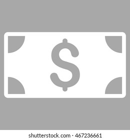 Dollar Banknote icon. Vector style is flat iconic symbol with rounded angles, white color, silver background.