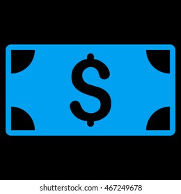 Dollar Banknote icon. Vector style is flat iconic symbol with rounded angles, blue color, black background.