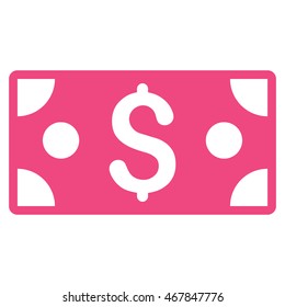 Dollar Banknote icon. Vector style is flat iconic symbol with rounded angles, pink color, white background.