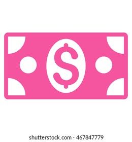Dollar Banknote icon. Vector style is flat iconic symbol with rounded angles, pink color, white background.