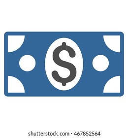 Dollar Banknote icon. Vector style is bicolor flat iconic symbol with rounded angles, cobalt and gray colors, white background.