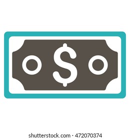 Dollar Banknote icon. Vector style is bicolor flat iconic symbol with rounded angles, grey and cyan colors, white background.