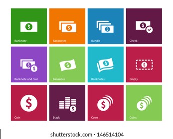 Dollar Banknote icons on color background. Vector illustration.