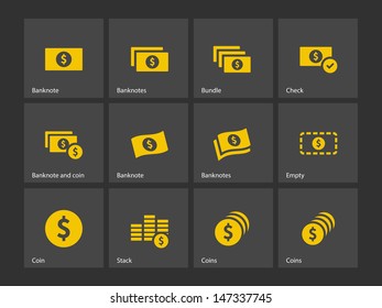 Dollar Banknote icons on gray background. Vector illustration.