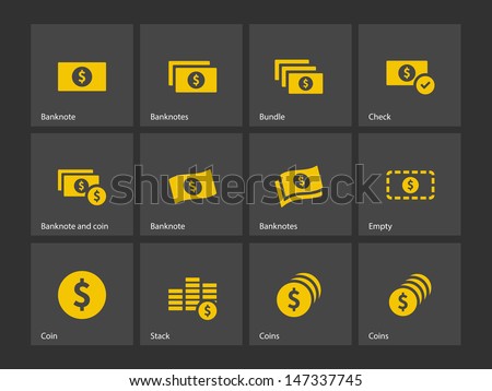 Dollar Banknote icons on gray background. Vector illustration.