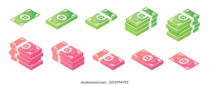 Dollar Banknote Isometric Icon Set