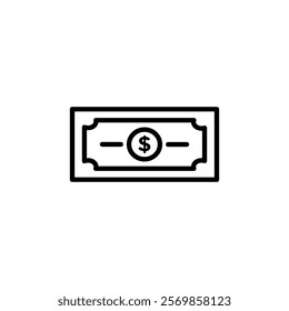 Dollar banknote money icon Black and white outline vector