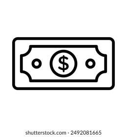 Dollar banknote money icon linear logo mark in black and white