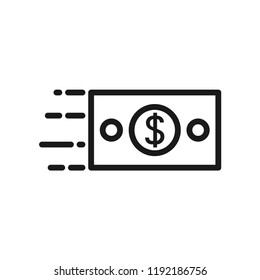 Dollar banknote move with motion icon. Flat simple design. Line Vector. Isolate on white background.