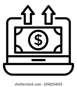 A dollar banknote on laptop screen with upward arrows concept of online transaction, 