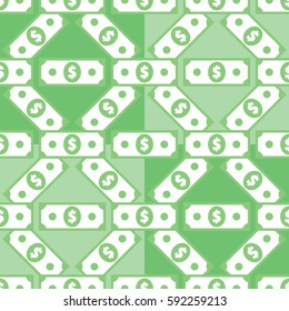 Dollar banknote seamless pattern. American bucks abstract texture. Wrapping background with repeating USA currency symbols on green. Greenback stylized vector eps8 illustration.