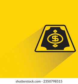 dollar banknote with shadow on yellow background